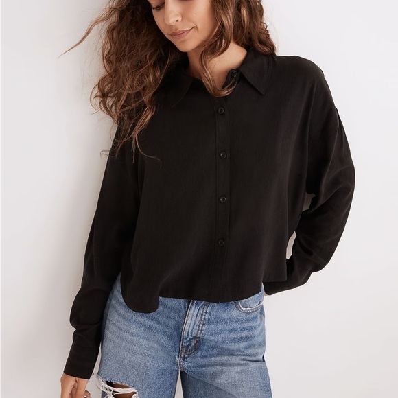 Madewell Tops - Madewell lusterweave hartfield crop shirt black collared